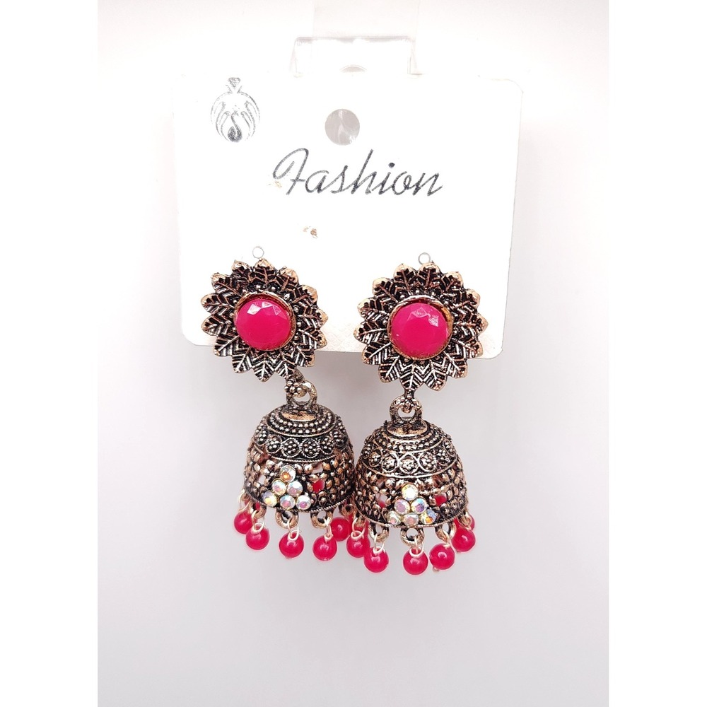 Indian Jhumka Red Gold‎ Dangle Earrings